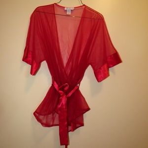 Seductive Wear by Cinema Emile Red Sheer CoverUp Lingerie with Tie S
